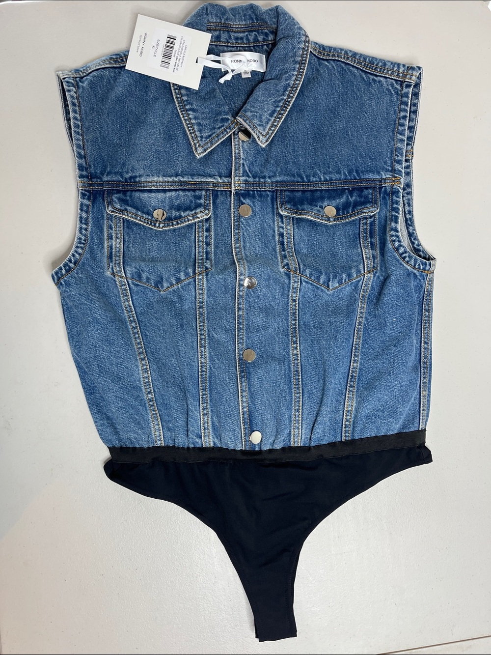 Ronny Kobo Collection Denim Vest Bodysuit, size XL, NWT